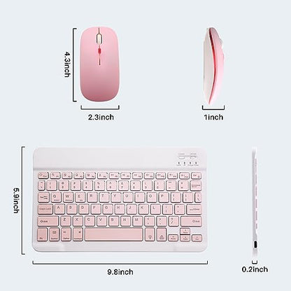 Bluetooth Keyboard and Mouse Combo for iPad - Rechargeable Wireless Keyboard & Mouse with 7-Color Backlit Compatible with iPad 9th/8th Gen, iPad Pro/Air/Mini, iPhone14/13/12 Pro,(10 inch Pink) - color: pink
