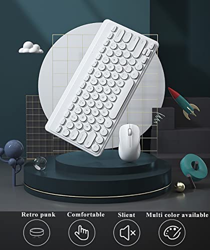 Compact Keyboard MouseCombo,JieruiDeng 79-Key Retro Mini Cute Computer Keyboard 2.4G USB Wireless and Silent Mice Set for Laptop Desktop PC iPad (White) - color: White