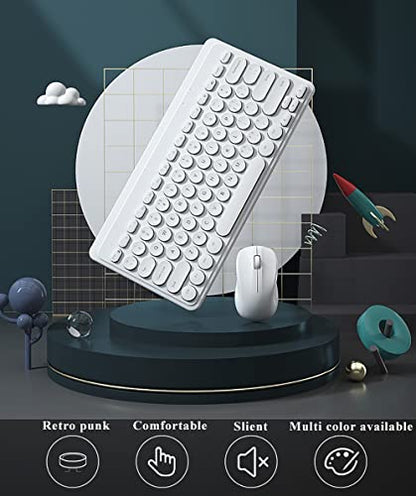 Compact Keyboard MouseCombo,JieruiDeng 79-Key Retro Mini Cute Computer Keyboard 2.4G USB Wireless and Silent Mice Set for Laptop Desktop PC iPad (White) - color: White