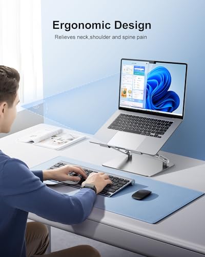 JOIOT Ergonomic Laptop Stand,Adjustable Riser for 10-17.3” Computer | Aluminum Stand,Ventilated cooling holes, relieves neck strain, stable support, perfect for home office, study, video call use - color: Silver