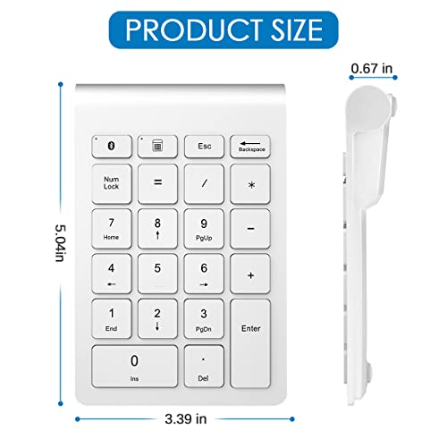 Foloda Bluetooth Number Pad for Laptop, Wireless Bluetooth 10 Key Numeric Number Keypad Numpad, Extensions Number Keyboard Laptop Accessories for PC Chrome Notebook (NO Receiver) - color: SilverWhite