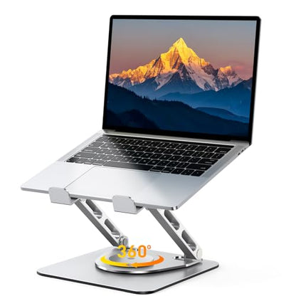 RIWUCT 360° Rotatable Laptop Stand for Desk Adjustable Height, Ergonomic Laptop Riser Holder with Dual-bar Support, Portable Computer Notebook Stand for MacBook Air Pro, Dell XPS, HP (10-16") - style: Rotatable