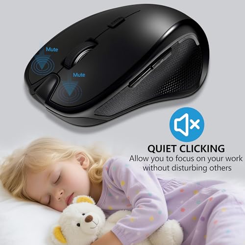 Rechargeable Bluetooth Mouse with Built-in Mouse Jiggler, Multi-Device Wireless Mouse for MacBook, iPad, Laptop & PC, USB-C/USB-A Receiver, BT5.2/3.0 & 2.4G, Silent Ergonomic Office Mouse - Black - color: Black