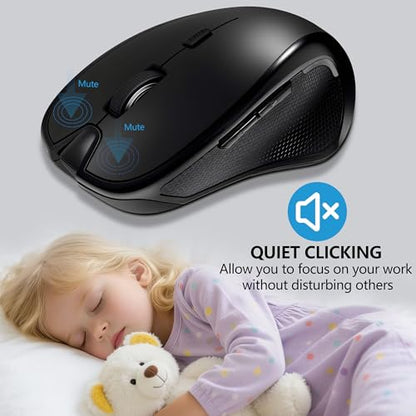Rechargeable Bluetooth Mouse with Built-in Mouse Jiggler, Multi-Device Wireless Mouse for MacBook, iPad, Laptop & PC, USB-C/USB-A Receiver, BT5.2/3.0 & 2.4G, Silent Ergonomic Office Mouse - Black - color: Black