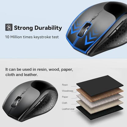 TECKNET Bluetooth Mouse, Wireless Silent 6 Buttons 2-Yr Battery, Black | BT 5.0/3.0, 6-Level DPI to 4800, Wide OS Compatible, Ergonomic for M/L Hands, Extended Battery - color: Black