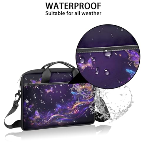 Laptop Shoulder Bag for Women Men, Waterproof Computer Case Messenger Bag Briefcase for Business Office Travel - color: Purple Butterfly Fantasy Animal