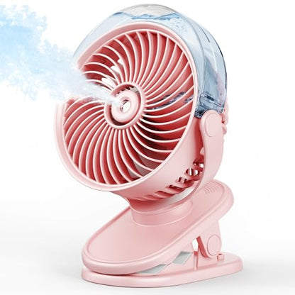 SWEETFULL Portable Misting Clip On Fan, USB-C Rechargeable Mini Personal Cooling Fan with 4 Speeds, 360° Rotatable, Quiet Cooling for Outdoor, Camping, Golf Cart, Travel, Stroller & Desk (Pink) - color: Pink