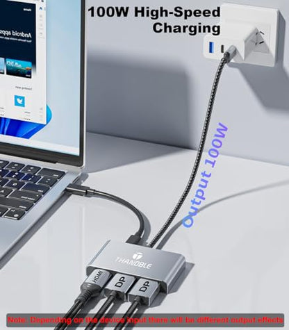 USB C to Dual DisplayPort Adapter and HDMI with 100W PD Charging, Triple 4K60Hz Monitor Extender for Dell/Surface Pro/HP, DP Splitter Extended Display Hub, Laptop Multi-Screen Adapter - size: 32cm