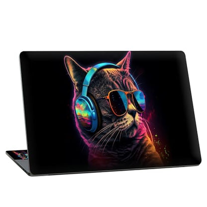 Universal Laptop Skin Sticker with 2 Wrist Pad Skins, Waterproof Scratch Resistant Vinyl Laptop Cover Decal, Cut to Fit for 11–15.6 Inch MacBook HP Dell Lenovo, Cool Cat with Glasses - color: Cool Cat with Glasses