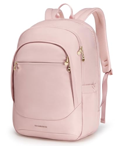 Travel Laptop Backpack for Women, 17.3 inches, Pink | Laptop Backpack, USB Charging Hole, Water Resistant, Large Capacity, College Bookbag - color: Pink, size: 17.3 Inch without Wheels