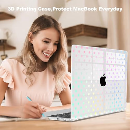 Teryeefi Printing Case for MacBook Pro 13 inch M2 M1 Chip (2022 2020 2019 2018 2017 2016) A2338 A2251 A2289 A2159 A1989 A1708 A1706, Hard Shell & Keyboard Cover & Screen Protector, Clear Polka Dots - color: Clear Polka Dots