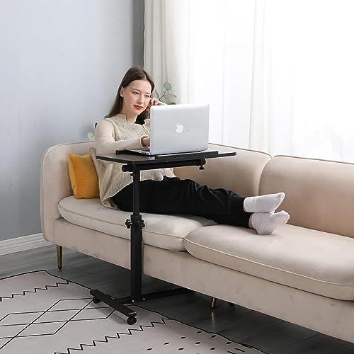 Laptop Table Mobile Adjustable Height Portable Desk Notebook Swivel PC Computer Rolling Desk with Wheels, Laptop Stand for Couch Bedside Hospital Bed Table - color: Black