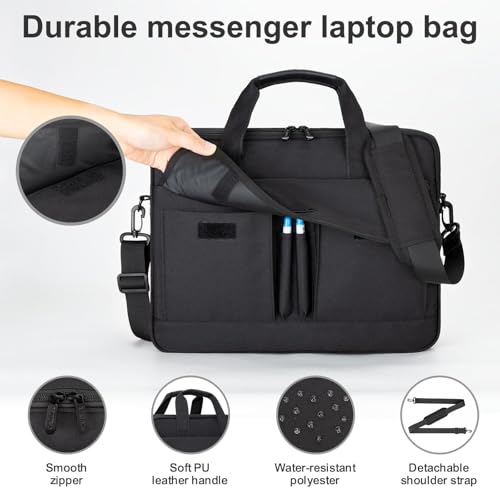 RAINYEAR 15.6 Inch Laptop Messenger Bag Briefcase with Pockets for Men | Protective Large Capacity Business Work Laptop Carrying Case Shoulder Bag for 15.6 inch Computer Notebook PC, Black