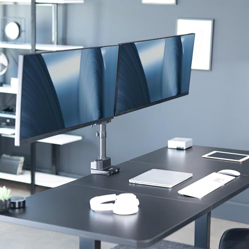 VIVO Premium Aluminum Full Motion Dual Monitor Desk Mount Stand with Lift Engine Arm, Pole Extension, and USB Ports, Fits Ultrawide Screens up to 40 inches, STAND-V102BDU - size: Dual monitor, style: Extended