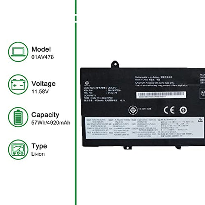 01AV478 L17L3P71 SB10K97620 Laptop Battery Replacement for Lenovo ThinkPad T480s Series Notebook L17M3P71 01AV479 SB10K97621 L17M3P72 01AV480 SB10K97622 11.58V 57Wh 4920mAh - size: 13.4*5.5*1.2inch 01AV478