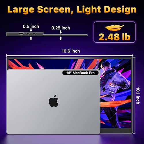 cocopar Portable Monitor 18.5 Inch 2K QHD 120Hz 120% sRGB Travel Monitor with Speaker HDMI USB-C Second Screen for Laptop MacBook Surface PC Xbox PS4/5, VESA Mountable, with Kickstand - size: 18.5