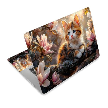Universal Laptop Skin Sticker Decal,15.6 Inch Laptop Vinyl Cover for 13" 14" 15.6" Laptop,Scratch-Resistant Waterproof Protector Wrap,Reusable with Wrist Pads,Magnolia Cat Branch - color: Magnolia Cat Branch