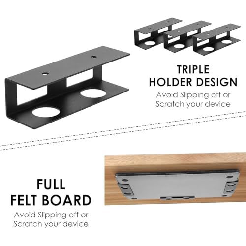 Under Desk Laptop Mount, 3Pcs Metal Laptop Holder for Desk | with Anti-Scratch Silicone Pad, Supports 1.2" Thick Devices (Black)