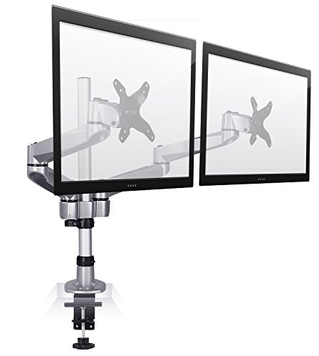 Mount-It! Premium Modular Dual Monitor Desk Mount Arms | Tilt Swivel VESA Wall Mount | Fits 13 15 17 19 21.5 24 27 Inch Computer Screens with 75 100 VESA Patterns | C-Clamp and Grommet Bases | Silver
