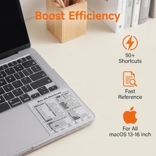 2 Pack Mac Keyboard Shortcuts Stickers for MacBook Air/Pro 13-16 Inch - Instant Shortcut Reference, Durable Clear & Matte Black Decals (2020-2026 Models, No Residue) - color: Transparent-black