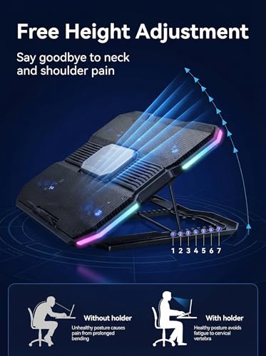 Laptop Cooling Pad with 8-Fan &Thermoelectric Cooler for 15.6-21In Laptops | 5-Speed Independent Control, 10 RGB Lights, 7-Height Adjustable Metal Panel Laptop Cooler
