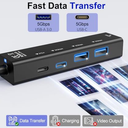 USB C Hub, 5 in 1 USBC to HDMI Adapter with 4K@60Hz, 100W Power Delivery, USB-C 5Gbps, 2 × USB-A 3.0 5Gbps, USBC Splitter Docking Station for MacBook, iPad Pro, iPhone 17/16, Windows