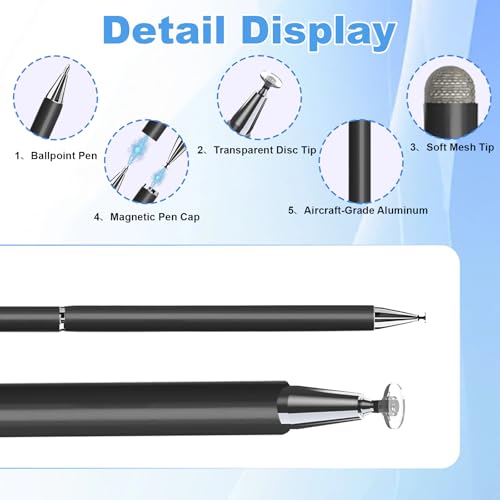 Stylus Pen for Echo Show 15/21 Inch with Holder Mount, 3 in 1 Magnetic Capacitive Stylus with Fiber Mesh Tip and Disc Tip, Compatible with All Capacitive Touchscreens - color: Black