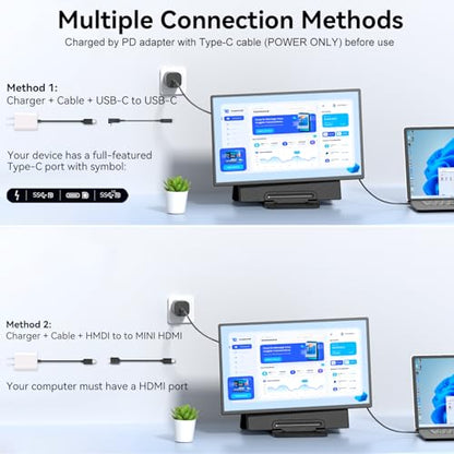 Portable Monitor 24" 100Hz for Work Home Office Game, 1080P FHD IPS Laptop Screen Extender with Rotating Stand & VESA, Laptop Monitor Extender USB-C HDMI Plug-Play for Mac Windows PS Switch Xbox Phone