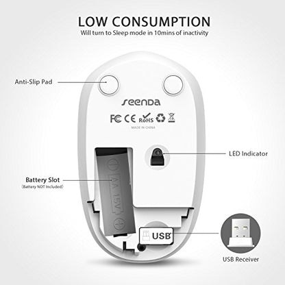seenda Wireless Mouse for Laptop, 2.4G Noiseless Mouse with USB Receiver - Optical Tracking Portable Computer Mice for Chromebook, PC, Tablet, Windows System, 24 Months Battery Life - Pure White - color: Pure White