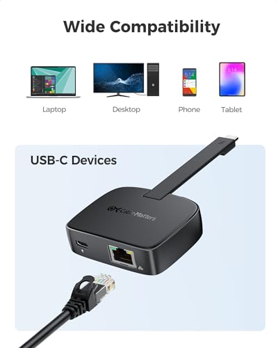 Cable Matters USB C to 2.5Gb Ethernet Adapter with 100W Charging, | 2.5 Gigabit Ethernet to USB C, Not for Android/Chromecast, Thunderbolt 4 Compatible, for MacBook Pro, XPS, Surface Pro
