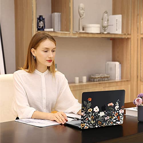 MOSISO Compatible with MacBook Air 13 inch Case M1 2022-2018, Black | Retina Display, Plastic Garden Flowers Hard Shell&Keyboard Cover&Screen Protector, Release A2337 M1 A2179 A1932 - color: Black