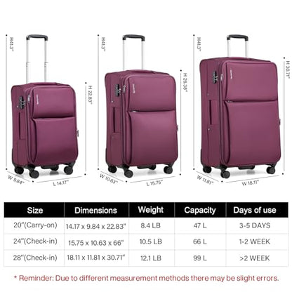 Hanke Softside Expandable 20 Inch Carry On Luggage with Wheels Airline Approved, TSA Luggage Lightweight Rolling Suitcases for Travel Carry On Bag(Purple) - color: Purple, size: 20 Inch Carry on
