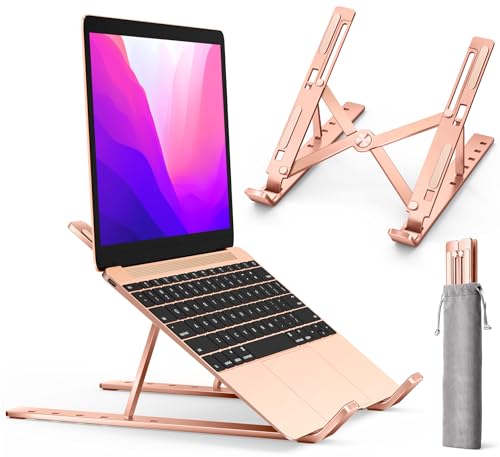 Laptop Stand, iVoler Laptop Holder Riser Computer Tablet Stand, 6 Angles Adjustable Aluminum Ergonomic Foldable Portable Desktop Holder Compatible with MacBook,iPad, HP, Dell10-15.6” Rose Gold - color: D-rose Gold