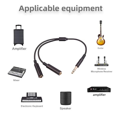 1/4 TRS Stereo Audio Cable for Guitar or Mixer with Jack Output, 1 FT, 2 Pack, Black, Splitter Y Adapter, 6.35mm Male to Dual 6.35mm Female Jack Cable - size: 1 FT 2 Pack, style: 1/4 TRS Stereo Audio Cable