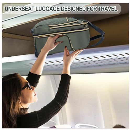 EMPSIGN Underseat Carry On Wheeled - 16" Carry on Bag with Wheels Multi-functional Lightweight Rolling Bag Overnight Weekender Small Suitcase for Women Men Travel Business, Army Green-Gold Zipper - color: Army Green-Gold Zipper