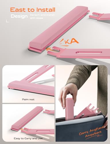 LOXP Laptop Stand for Desk, Aluminum Laptop Riser Holder with Wrist Support | Removable Notebook Stand Ventilated Cooling Computer Riser Ergonomic Lectern Mount Compatible with 10-17” Laptops - color: Pink