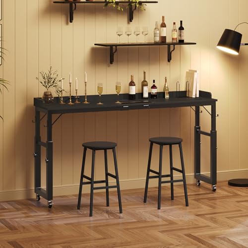 MAHANCRIS Overbed Table with Wheels, Queen Size Adjustable Rolling Desk | Height & Angle Adjustable Rolling Overbed Table with Bookshelf, Cup Holder, 4 Hooks, Lockable Wheels, Fits Bed/Sofa/Recliner - color: Black