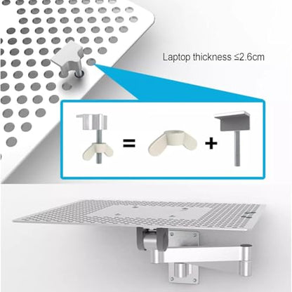 Laptop Wall Mount, Adjustable Laptop Arm with Mouse Tray, Vented Cooling Platform, Full Motion Articulating Notebook Tray, Weight Capacity 8KG, for Office, Workstation