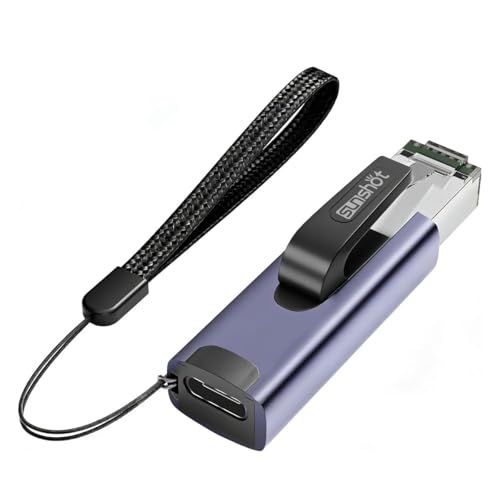 sunshot USB C to Ethernet Adapter, Portable 1Gbps Gigabit to Type-C Female to RJ45 Male Adapter, Compatible for MacBook Pro/Air, iPhone 16 Pro/Max, iPad Pro, XPS.