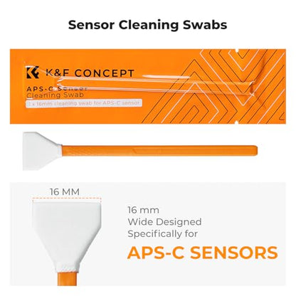 K&F CONCEPT 25 in 1 Camera Pro Cleaning Kit, APS-C Lens and Sensor Cleaner | 16mm Vac-Sealed Swabs,Lens Pen,60 and 20ML Lens Cleaner,Cloth,Blower,Hard Case, for Canon Nikon Sony DSLR Mirrorless,MK03 - size: 16mm