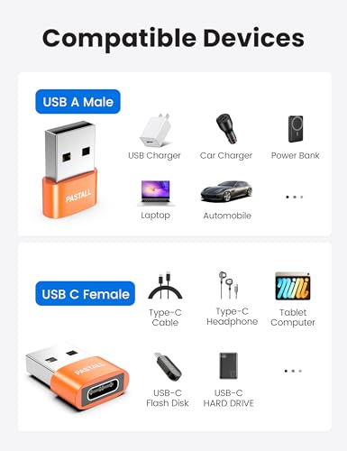 USB to USBC Adapter 10 Pack Combo,USB to C Adapter,Orange | 5 USB 2.0 Male to USBC Adapter & 5 USB 3.0 Female to USBC Adapter,Compatible with iPhone 17 Pro Max,iPad,Samsung Galaxy S25 - color: Orange