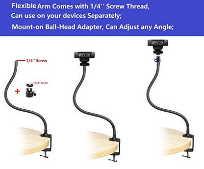 25 inch Flexible Jaw Arm Clamp Mount Holder Stand Compatible with Logitech Webcam C920s C925e C922 C930 C615 Brio StreamCam