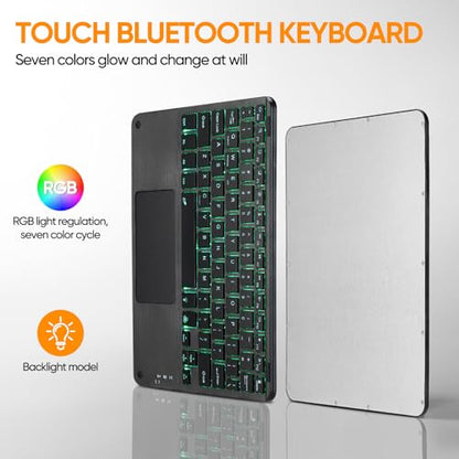 Ultra-Slim Bluetooth Keyboard with Built-in Touchpad and Mouse Portable Mini Wireless Keyboard Rechargeable 7-Color Backlit for Apple iPad iPhone Samsung Tablet iPhone Smartphone iOS Android Windows - color: black