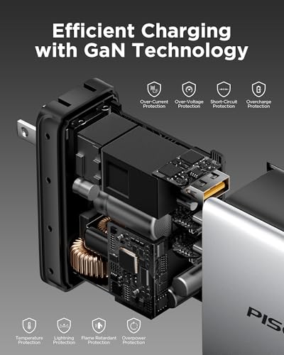 PISEN 140W USB C Charger - PD3.1 GaN Fast Charger USB C 3-Port Foldable Charging Block 140Watt Power Adapter with 6FT 240W Type-C Cable, 140W Charger for MacBook, Laptops, Samsung, iPad, iPhone Series
