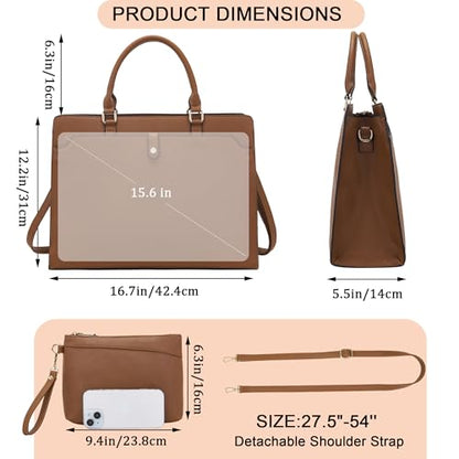 YZAOLL 15.6 Inch Laptop Bag for Women Work Tote Briefcase for Teacher Purse - color: Brown