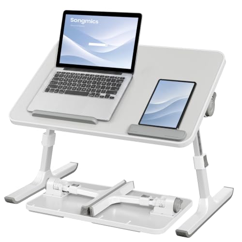 SONGMICS Bed Laptop Desk, Adjustable Laptop Desk for Bed with 8 Heights, Portable Foldable Bed Table, for Bedroom and Living Room, 20.5 x 11.8 x 9.1 Inches, Gray ULLD117G101 - color: Gray, size: 20.5"Dx11.8"Wx(9.3-12.6)" H