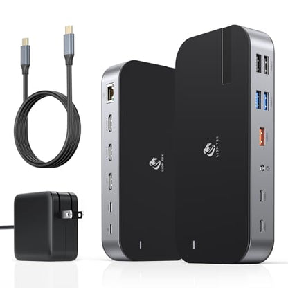 Laptop Docking Station,16 in 1 USB C Docking Triple Monitor,USB C Dock Station with 3 HDMI,PD 100W, USB 3.1/3.0/2.0,RJ 45 Ethernet,microSD/SD Card,Audio for Dell/Lenovo（Include Power Adapter）