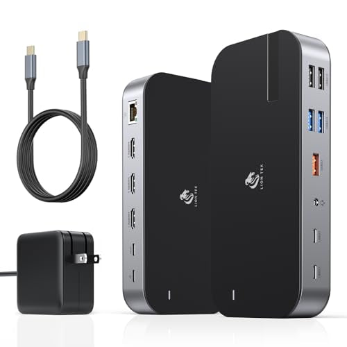 Laptop Docking Station,16 in 1 USB C Docking Triple Monitor,USB C Dock Station with 3 HDMI,PD 100W, USB 3.1/3.0/2.0,RJ 45 Ethernet,microSD/SD Card,Audio for Dell/Lenovo（Include Power Adapter）