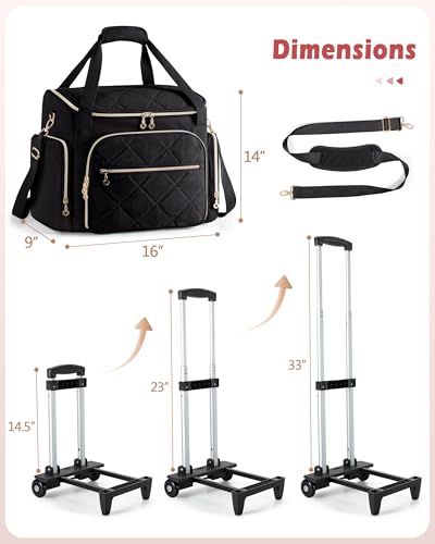 Marscamd Rolling Teacher Bag with 15.6" Laptop Compartment for Work | Multi-Slot Front Pocket, Detachable Trolley & Shoulder Straps, Water-Resistant, Women Work Briefcase Tote with Wheels (Black) - color: Black