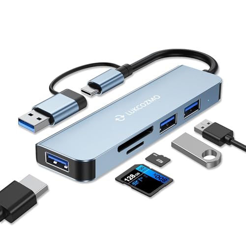 5-in-1 5-Port USB Hub with 3.0 Ports & SD/TF Card Reader | Compatible with MacBook, iPad Pro, Dell, HP, Laptops, Phones, Plug and Play, 5-in-1 USB Extender, TF/SD Card Slot